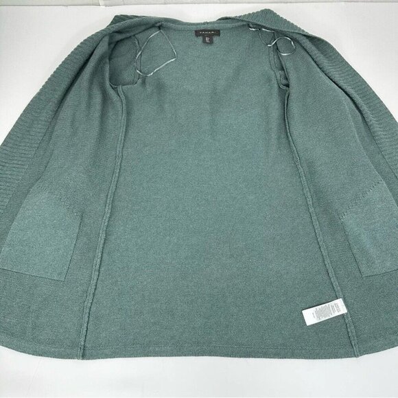 Tahari Women’s Green Luxury Open Cardigan Hooded Long Knit Sweater S/C34 - Picture 4 of 12